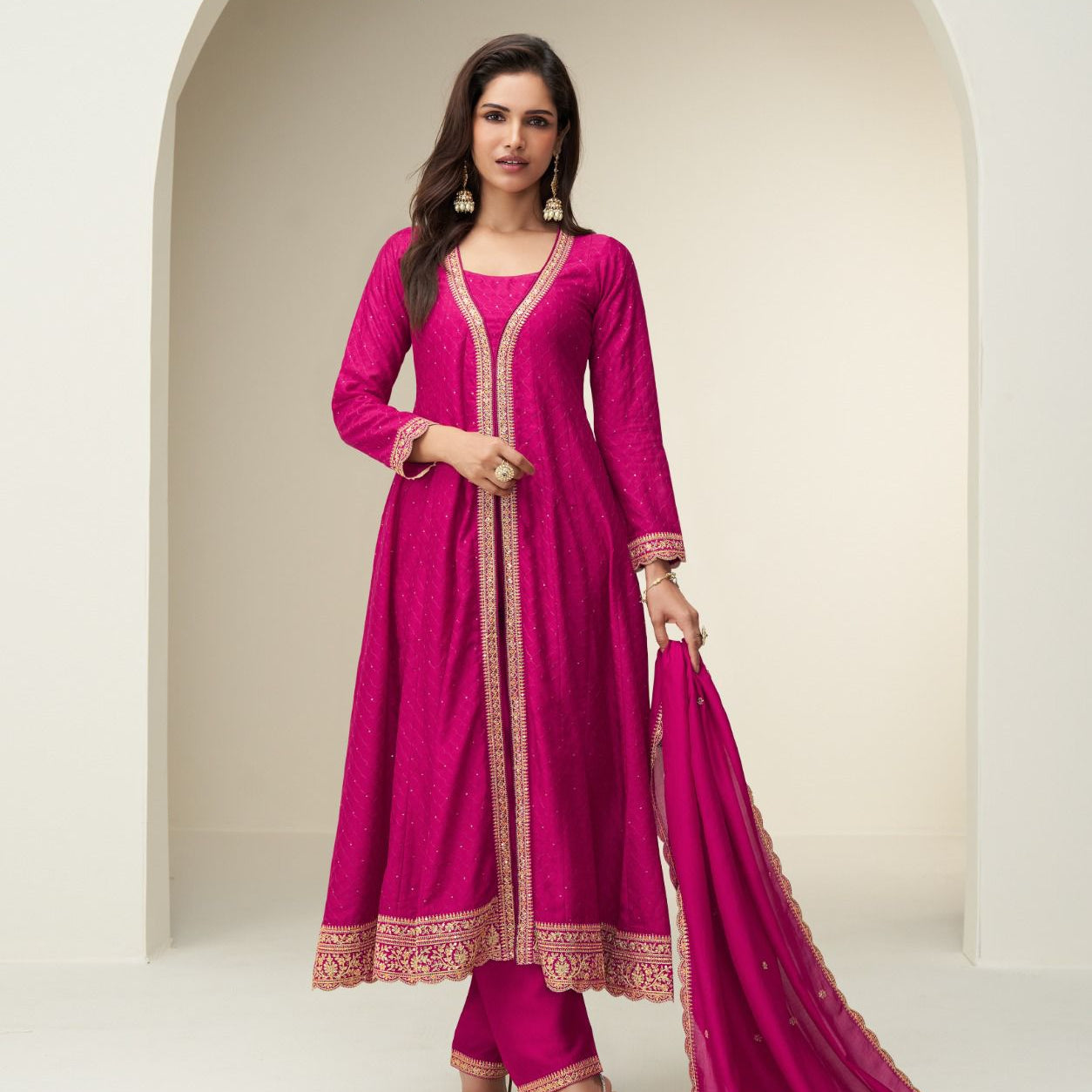 Attractive Charvi Silk Anarkali Suit