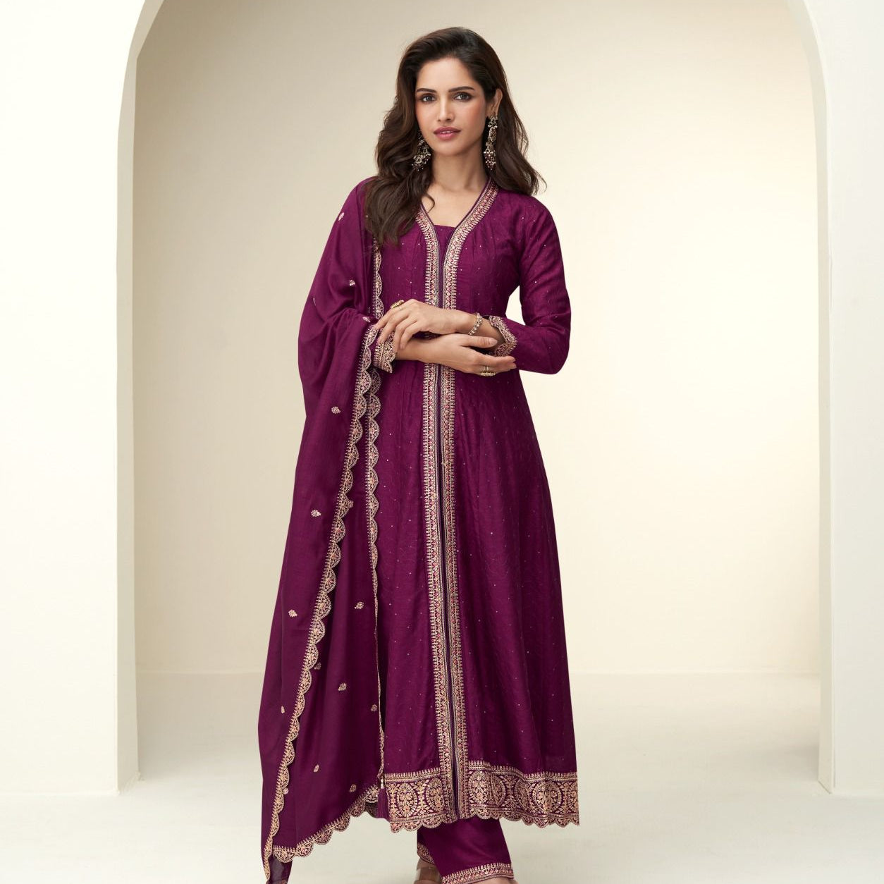 Attractive Charvi Silk Anarkali Suit