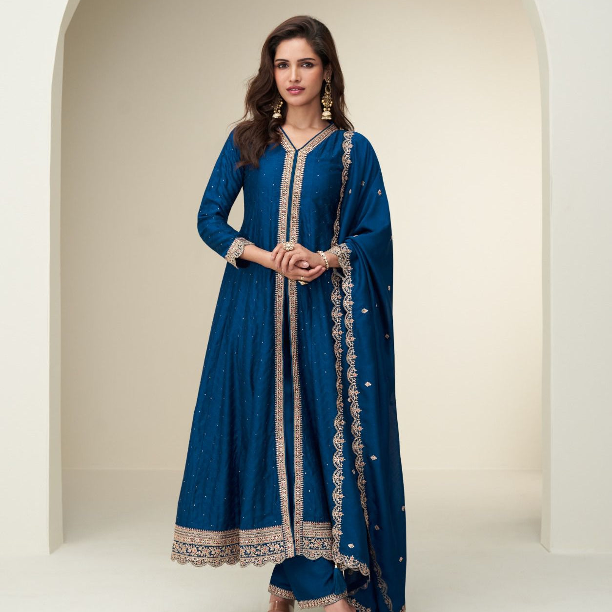 Attractive Charvi Silk Anarkali Suit