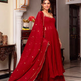 Shiny Maroon Georgette Suit