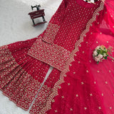 Grace Red Embroidered Suit Sharara