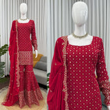 Grace Red Embroidered Suit Sharara
