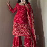 Grace Red Embroidered Suit Sharara