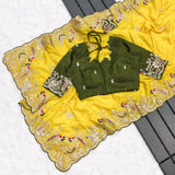 Designer Lemon Yellow  Silk Saree