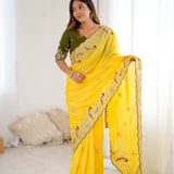 Designer Lemon Yellow  Silk Saree