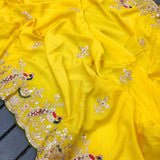Designer Lemon Yellow  Silk Saree