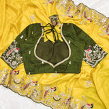 Designer Lemon Yellow  Silk Saree