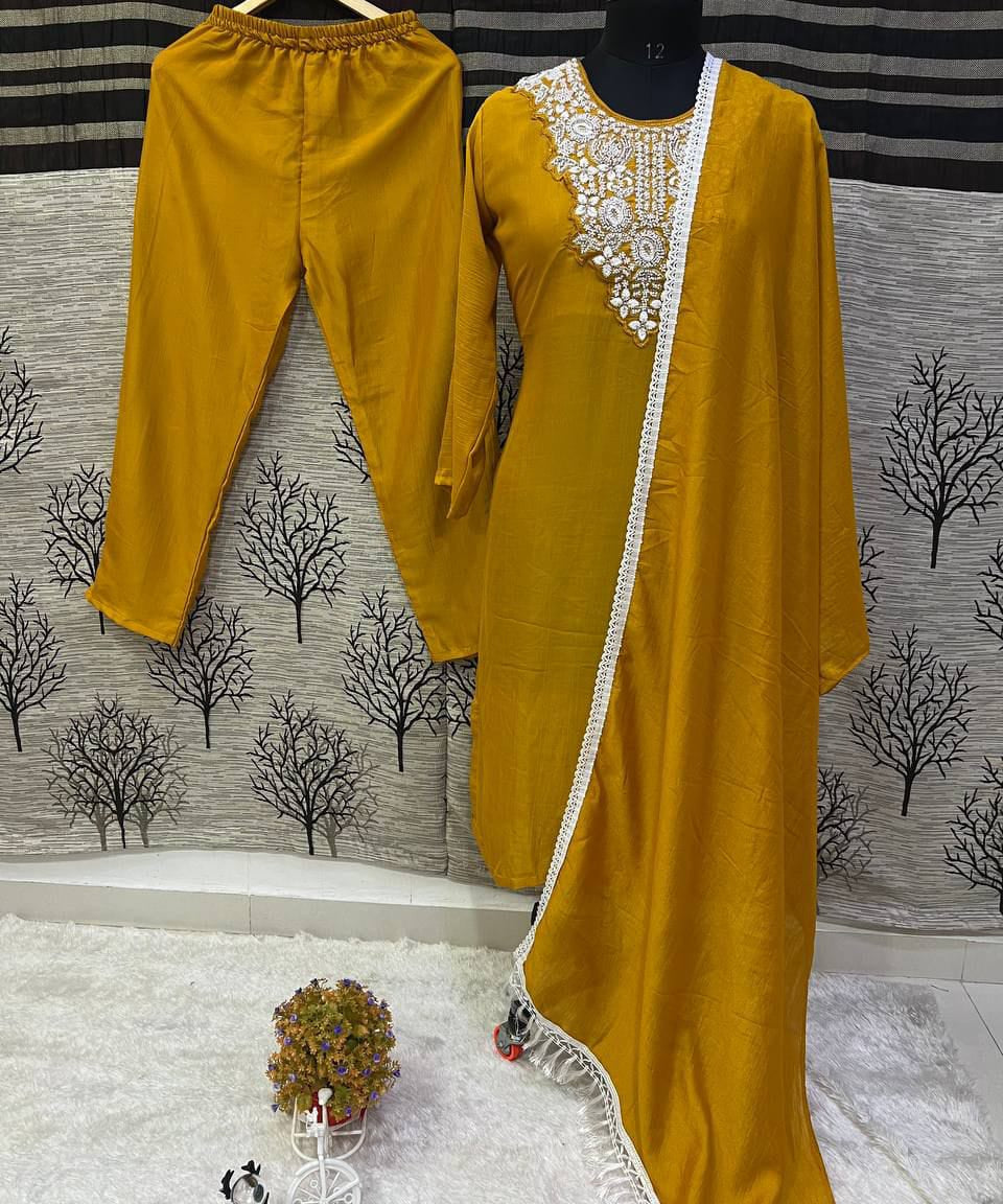 Classic Vichitra SIlk Straight Suit