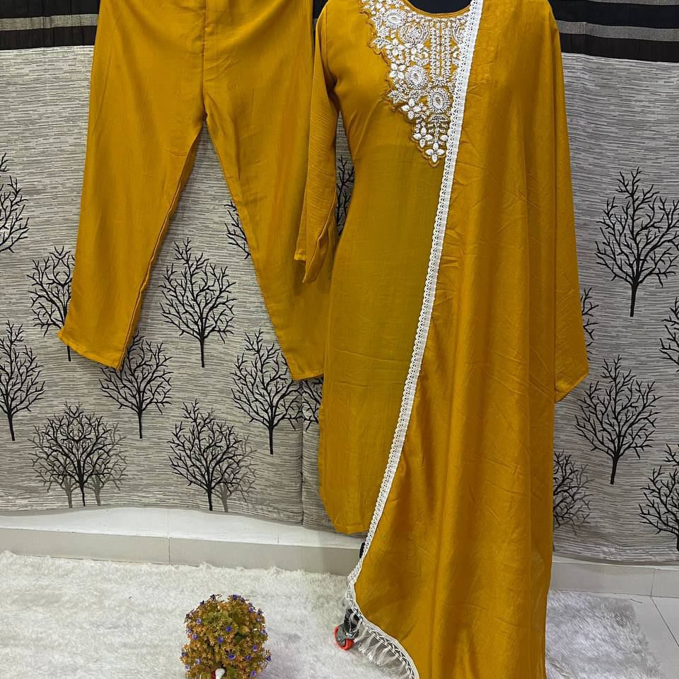 Classic Vichitra SIlk Straight Suit