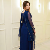 Crafted Georgette Dark Blue Suit
