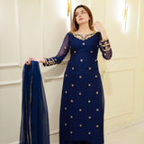 Crafted Georgette Dark Blue Suit