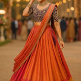 Fusion Vibrant Orange Silk Lehenga