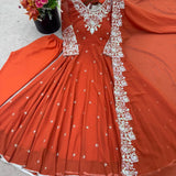Orange Blooming Anarkali Gown