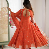 Orange Blooming Anarkali Gown