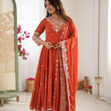 Orange Blooming Anarkali Gown