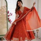 Orange Blooming Anarkali Gown