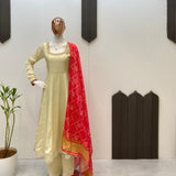 Exclusive Cream Chinon Anarkali Gown