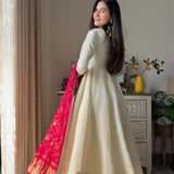 Exclusive Cream Chinon Anarkali Gown