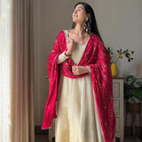 Exclusive Cream Chinon Anarkali Gown