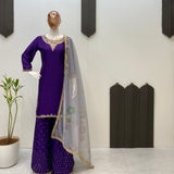 Violet Embroidered Straight Suit