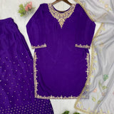 Violet Embroidered Straight Suit