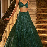 Dark Green Wedding Embroidered Lehenga
