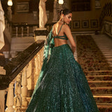 Dark Green Wedding Embroidered Lehenga