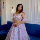 Purple Heavy Satin Embroidered Lehenga