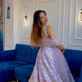 Purple Heavy Satin Embroidered Lehenga