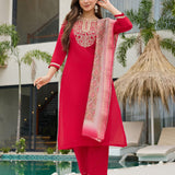 Rayon Slub Embroidered Straight Kurta