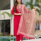Rayon Slub Embroidered Straight Kurta