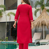 Rayon Slub Embroidered Straight Kurta