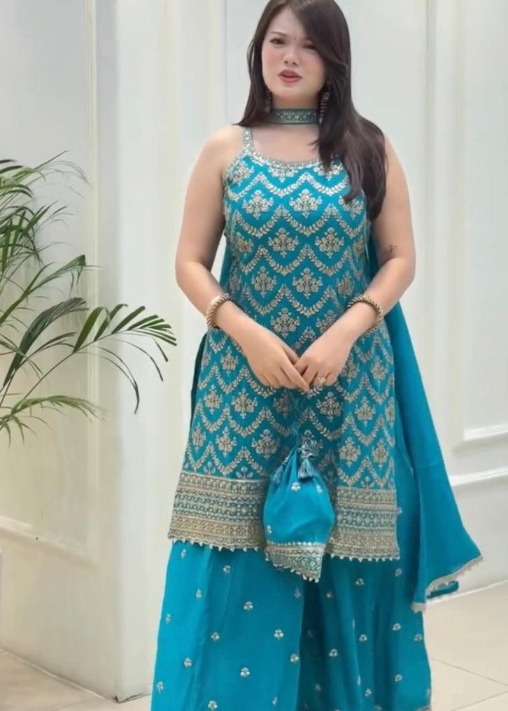 Lavish Embroidered Top Plazzo Set