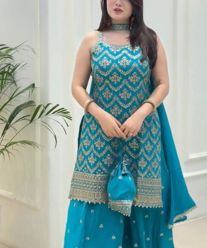 Lavish Embroidered Top Plazzo Set