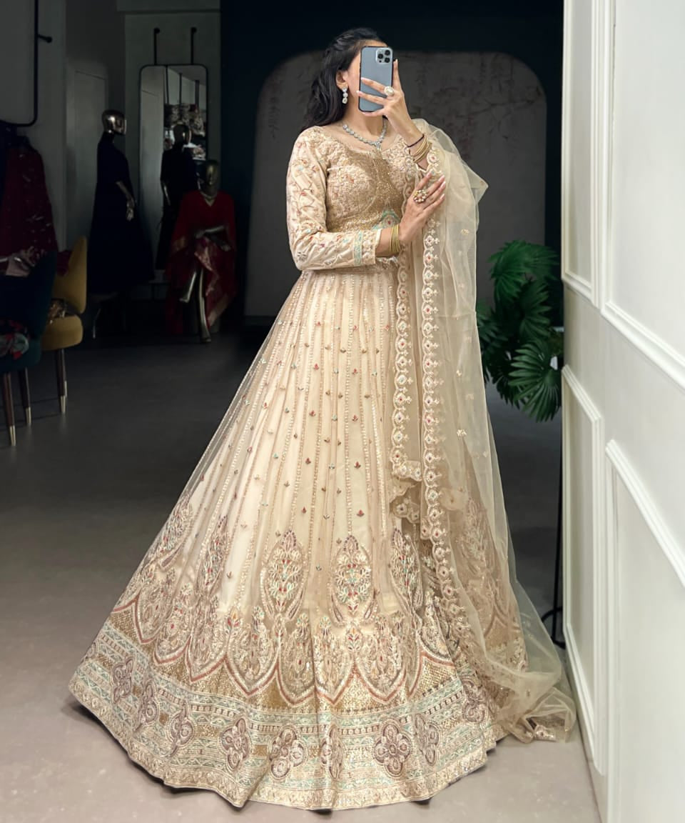 Pastel Premium Embordered Net Lehenga