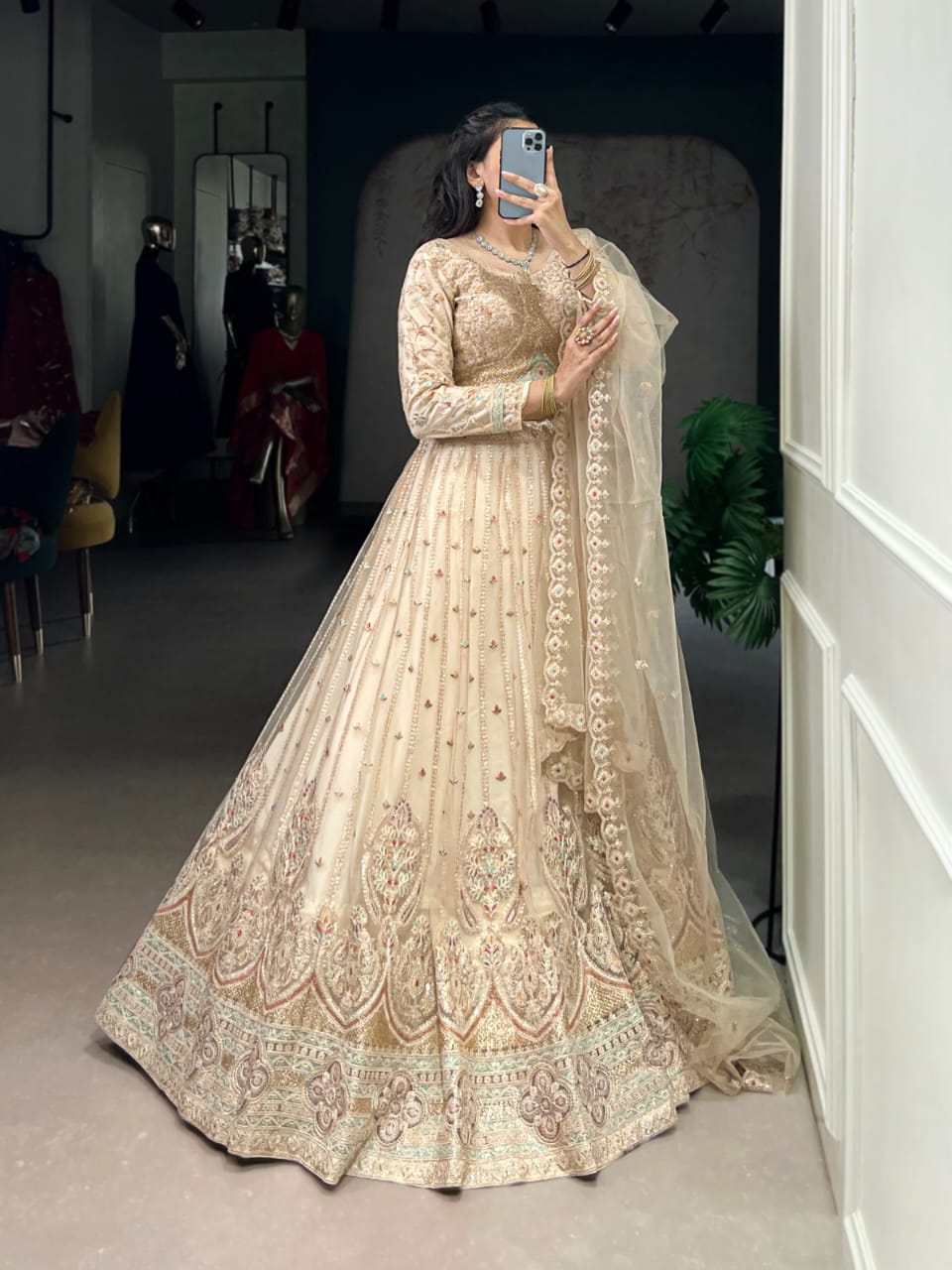 Pastel Premium Embordered Net Lehenga