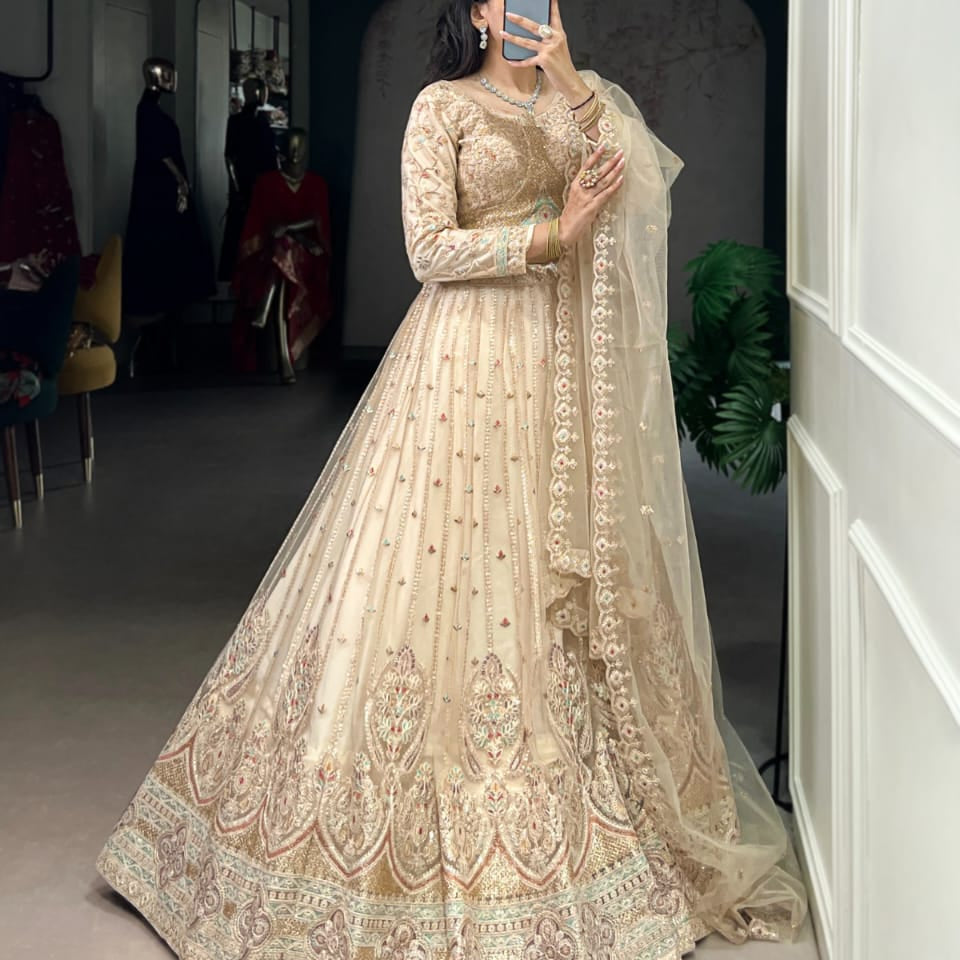 Pastel Premium Embordered Net Lehenga