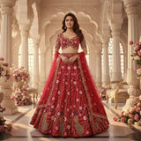 Reddish Bridal Embroidered Lehenga