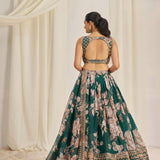 Adorn Dark Green Floral Print Lehenga