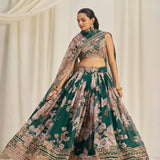 Adorn Dark Green Floral Print Lehenga