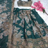 Adorn Dark Green Floral Print Lehenga