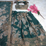 Adorn Dark Green Floral Print Lehenga