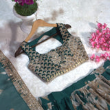 Adorn Dark Green Floral Print Lehenga