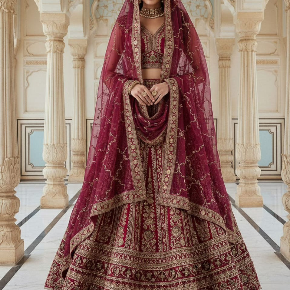 Luxurious Bridal Gadhwal Silk Lehenga