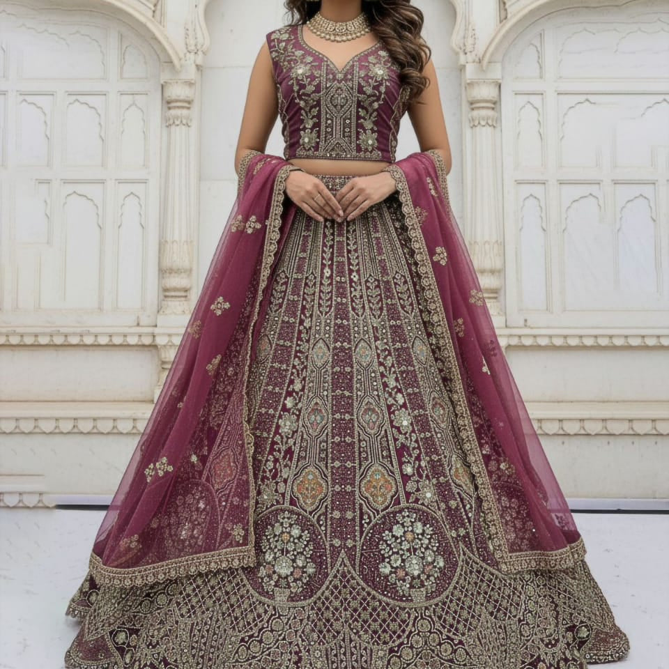 Fabulous Metallic Embroidered Bridal Lehenga