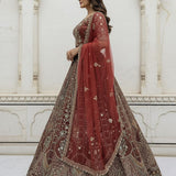 Fabulous Metallic Embroidered Bridal Lehenga