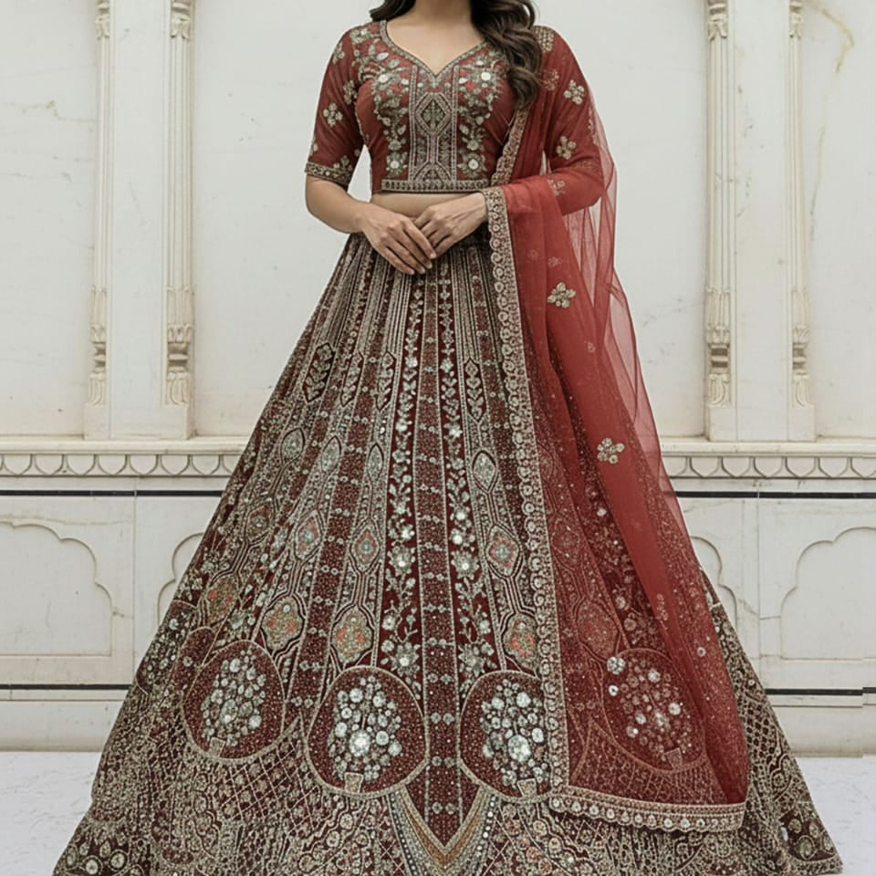 Fabulous Metallic Embroidered Bridal Lehenga