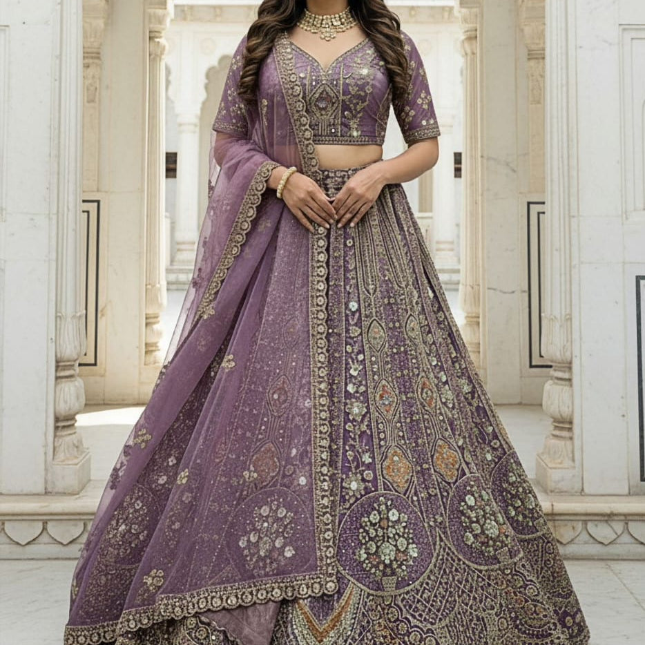 Lavish Metallic Embroidered Bridal Lehenga
