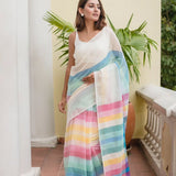 digital print linen  blooming saree
