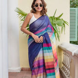 digital print linen  blooming saree